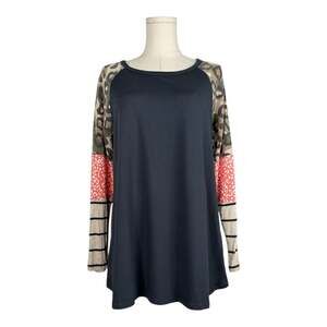 Women's Mixed Print Raglan Tunic Top - Camo & Leopard Colorblock - Size M